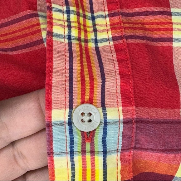 Nautica multi color Plaid Shirt long sleeves button down Vintage y2k Large Euc - Picture 7 of 10